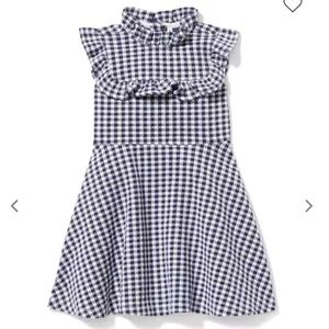 Janie and Jack Navy/white gingham sleeves with ruffles dress sz 8